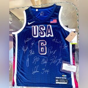 Team USA Gold Medal Team Autographed LeBron James Jersey COA, signed by all